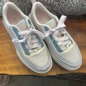 Skechers Women's Light Blue and Cream Sneakers